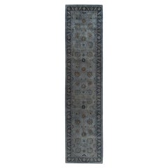 Contemporary Overdyed Hand Knotted Wool Gray Runner 3' 2" x 13' 10"