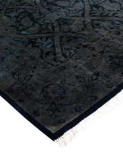 Contemporary Overdyed Hand Knotted Wool Gray Runner 4' 2" x 9' 10"
