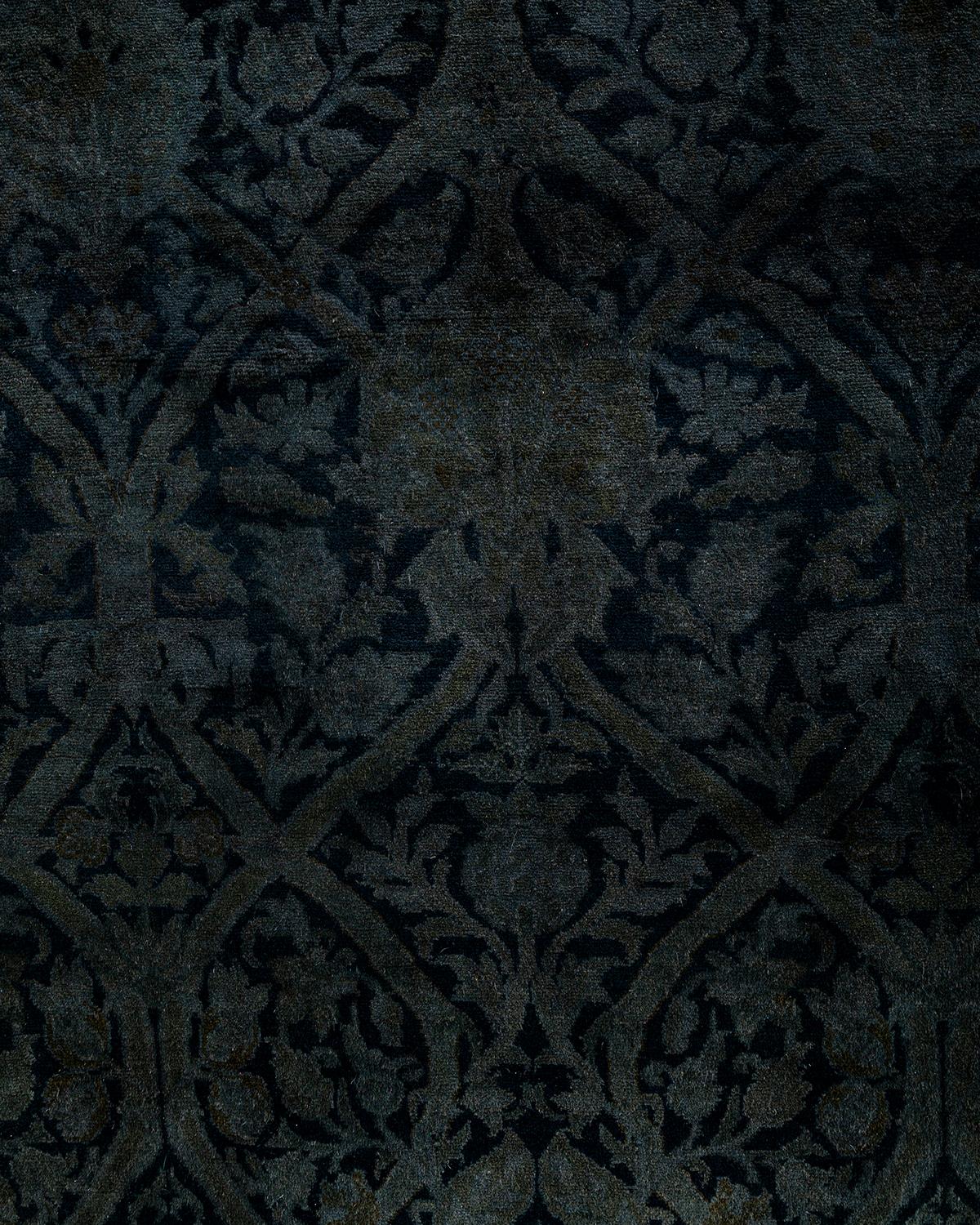 Contemporary Overdyed Hand Knotted Wool Gray Runner 4' 2