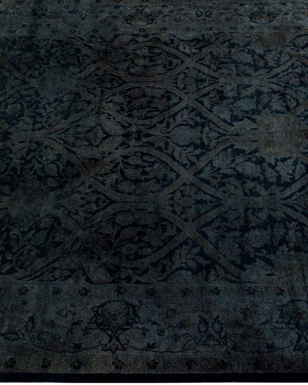 Contemporary Overdyed Hand Knotted Wool Gray Runner 4' 2