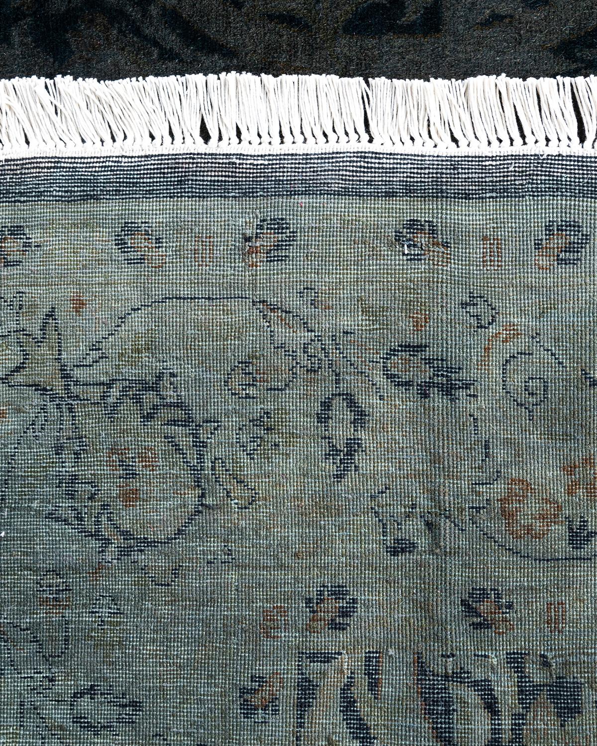 Contemporary Overdyed Hand Knotted Wool Gray Runner 4' 2
