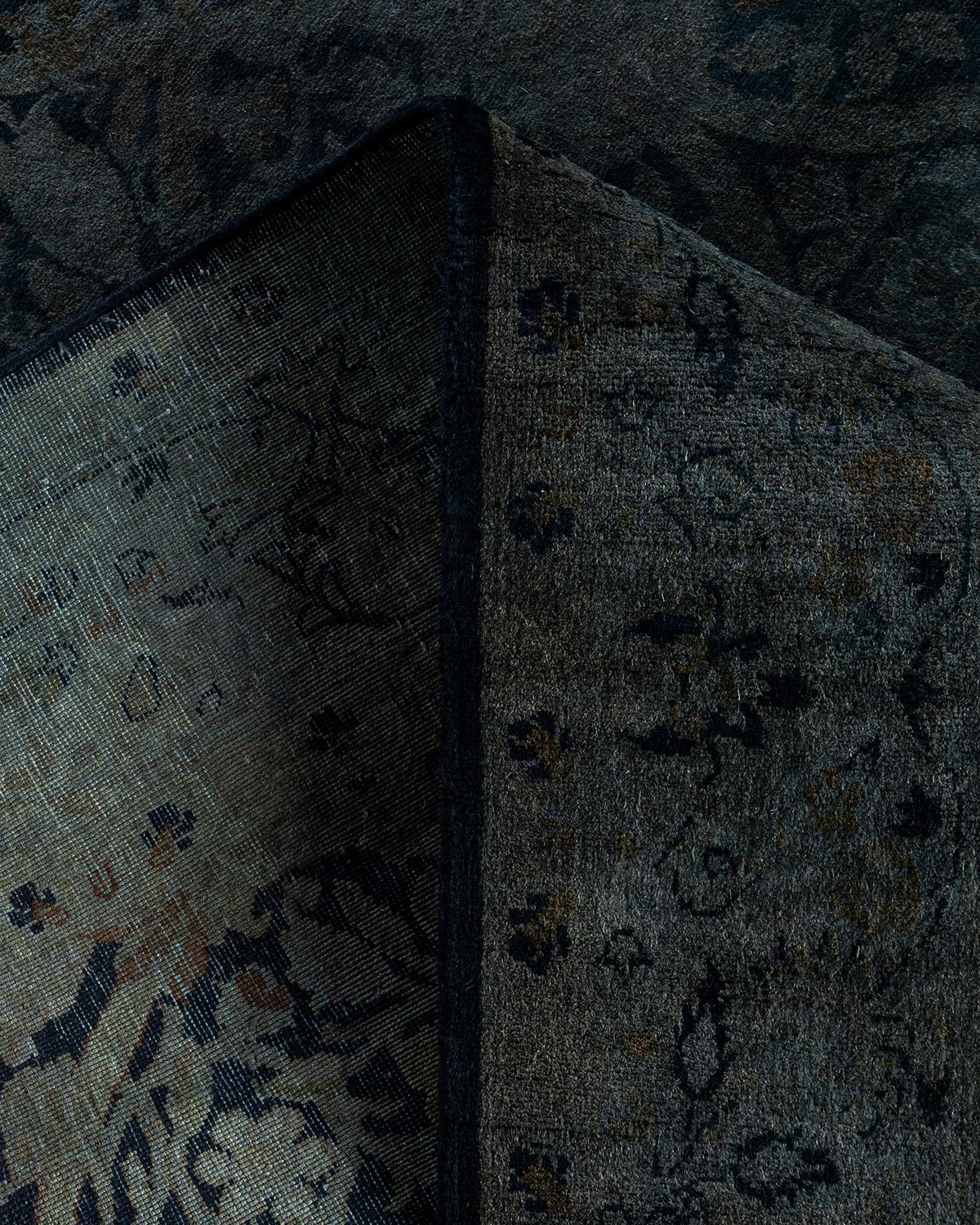 Contemporary Overdyed Hand Knotted Wool Gray Runner 4' 2