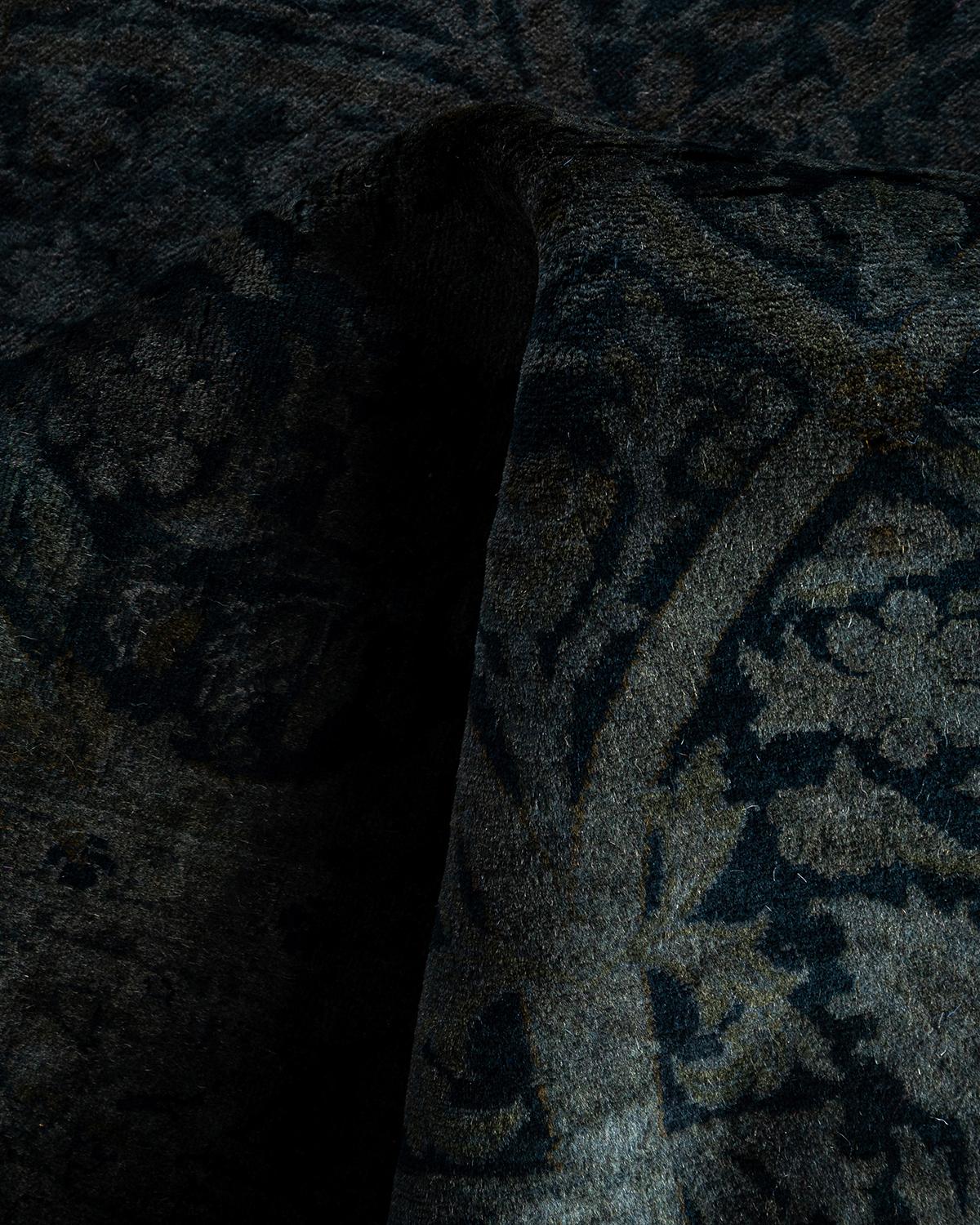 Contemporary Overdyed Hand Knotted Wool Gray Runner 4' 2