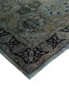 Contemporary Overdyed Hand Knotted Wool Gray Runner