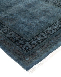 Contemporary Overdyed Hand Knotted Wool Gray Runner