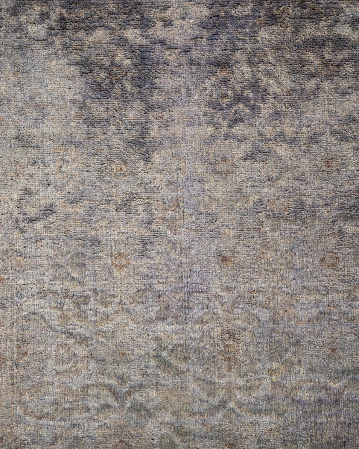 Pakistani Contemporary Overdyed Hand Knotted Wool Gray Runner For Sale