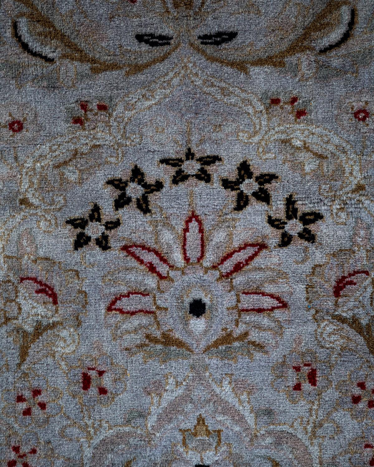 Pakistani Contemporary Overdyed Hand Knotted Wool Gray Runner For Sale