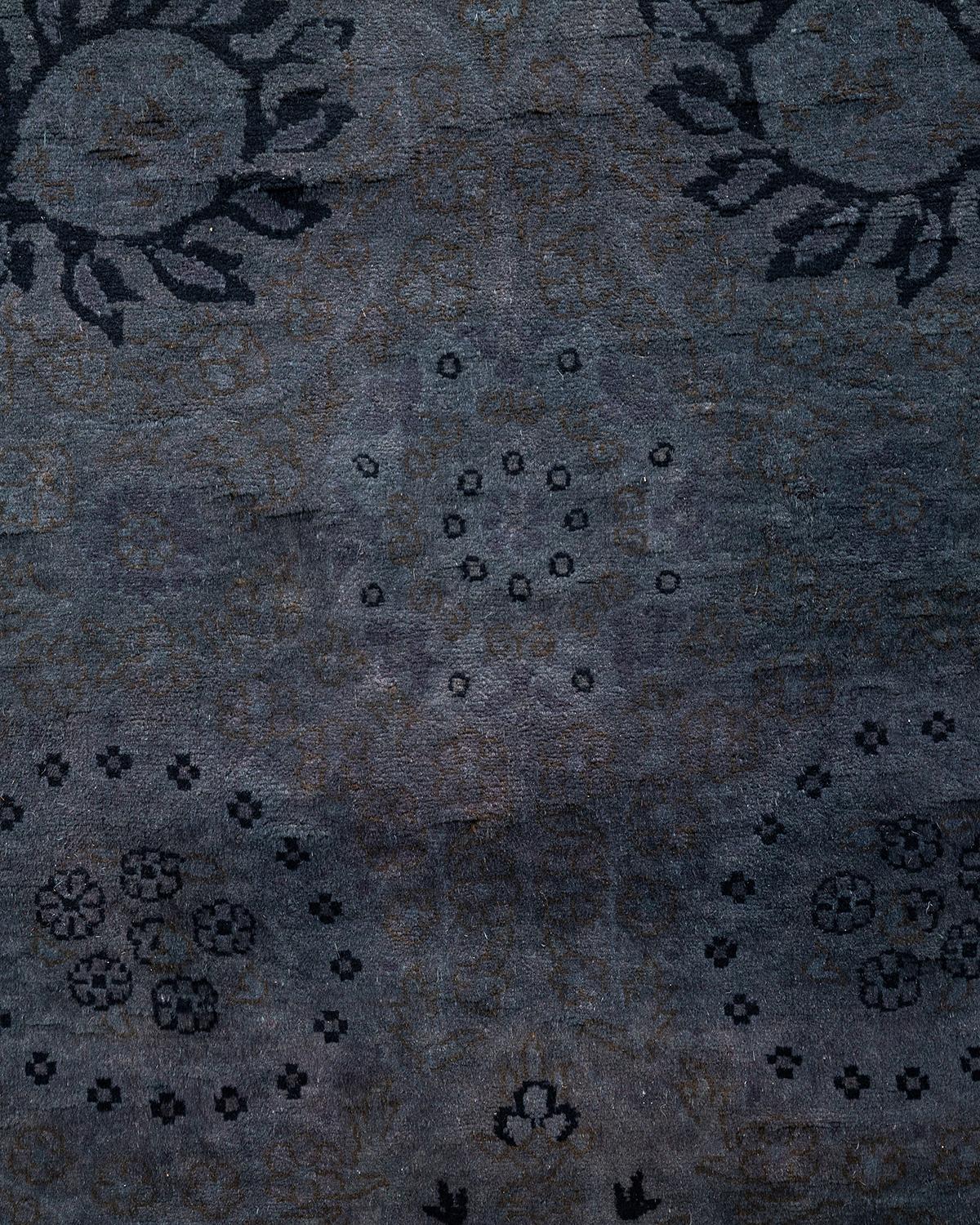 Pakistani Contemporary Overdyed Hand Knotted Wool Gray Runner For Sale