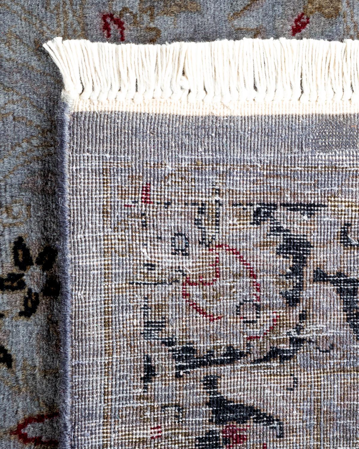 Contemporary Overdyed Hand Knotted Wool Gray Runner For Sale 1
