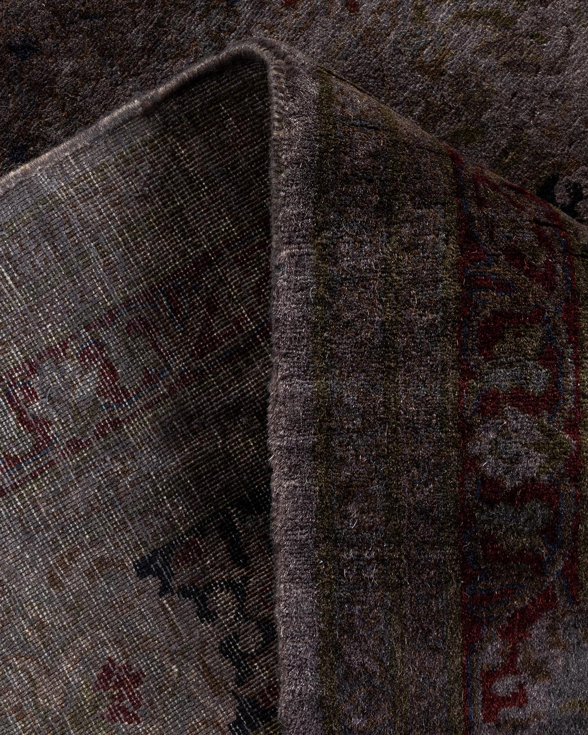 Traves de Mesa Contemporáneo Overdyed Hand Knotted Lana Gris en venta 1