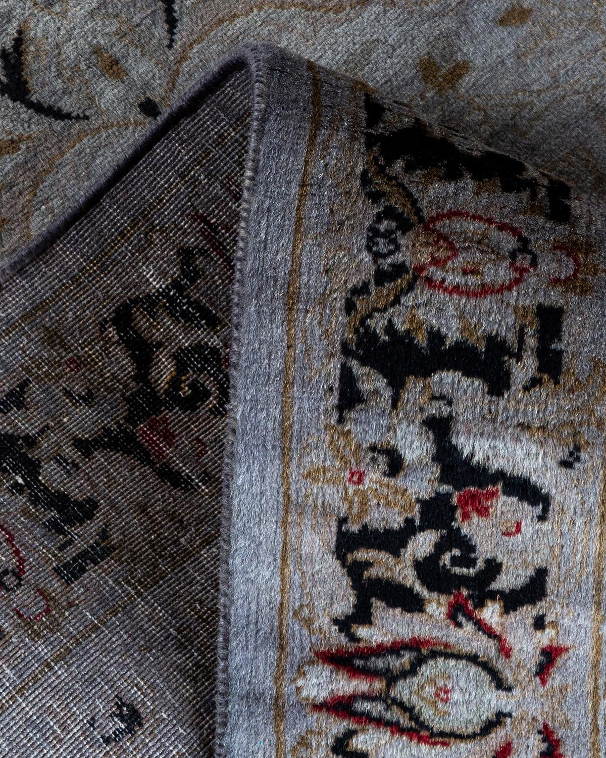 Contemporary Overdyed Hand Knotted Wool Gray Runner For Sale 2