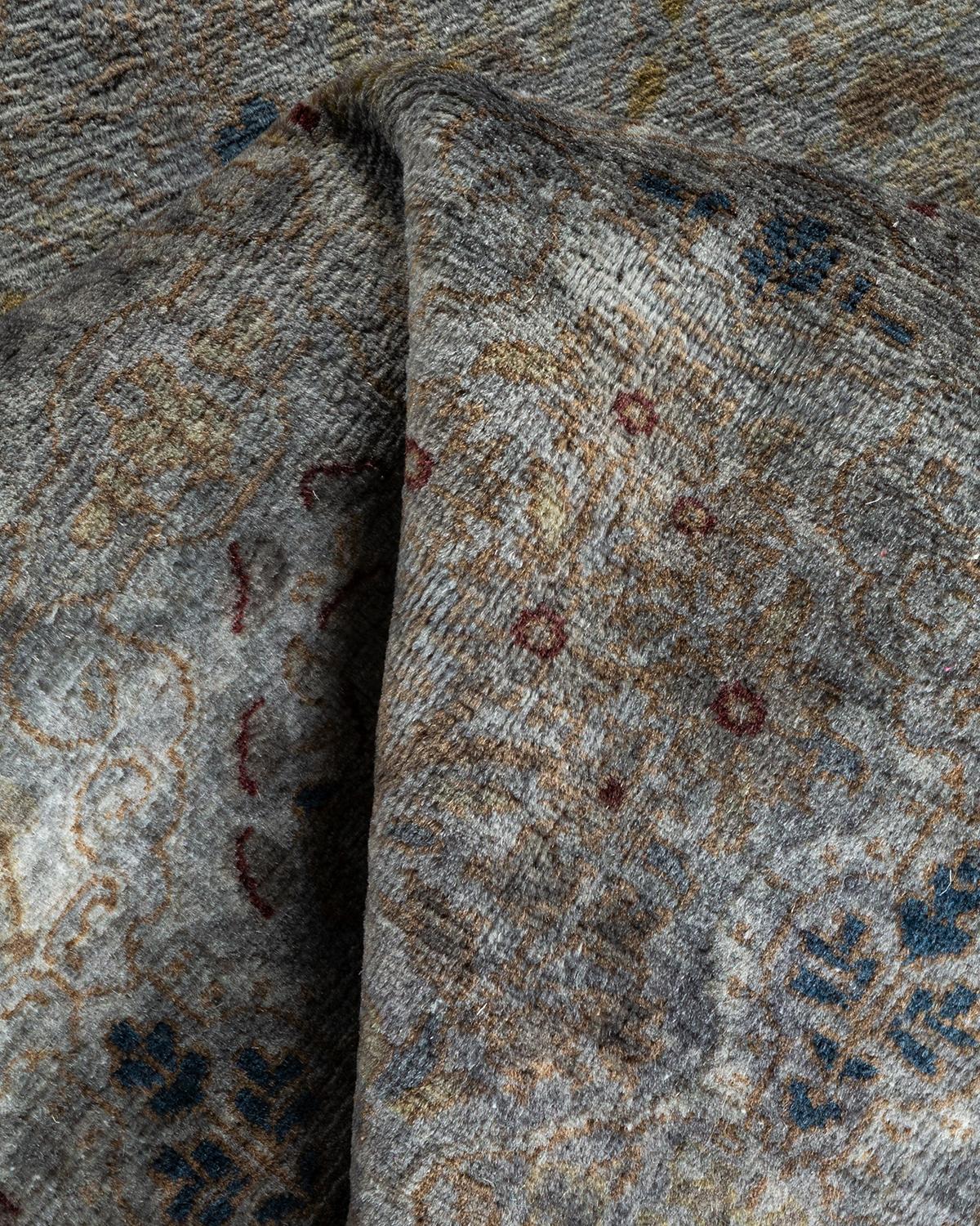 Traves de Mesa Contemporáneo Overdyed Hand Knotted Lana Gris en venta 2
