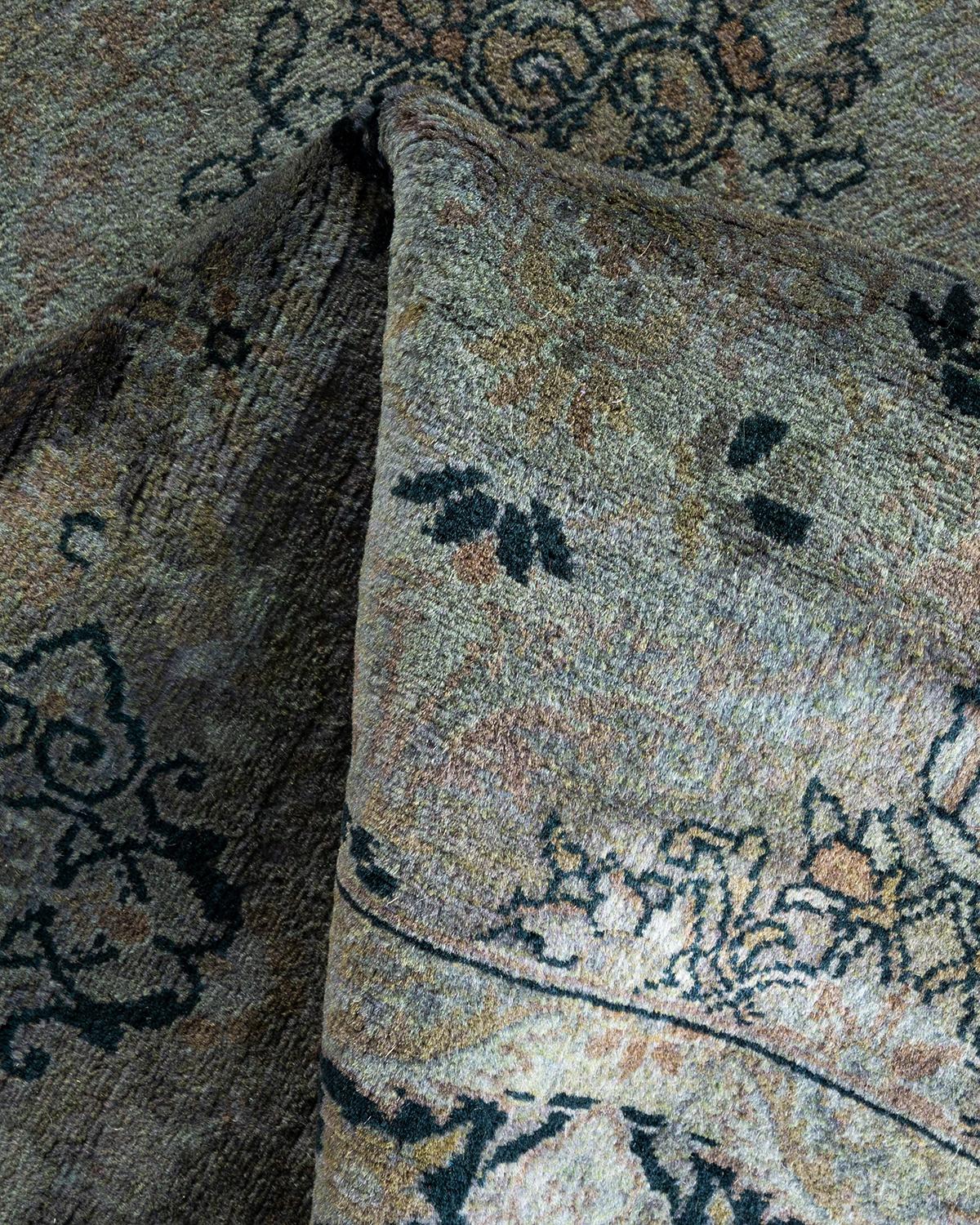 Traves de Mesa Contemporáneo Overdyed Hand Knotted Lana Gris en venta 2