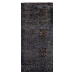 Contemporary Overdyed Hand Knotted Wool Gray Runner