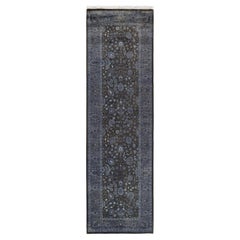 Contemporary Overdyed Hand Knotted Wool Gray Runner