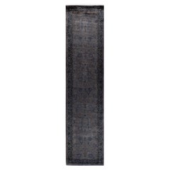 Contemporary Overdyed Hand Knotted Wool Gray Runner