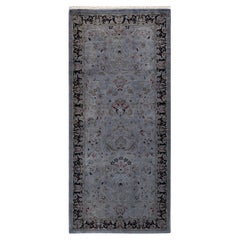 Contemporary Overdyed Hand Knotted Wool Gray Runner