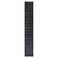 Contemporary Overdyed Hand Knotted Wool Gray Runner 