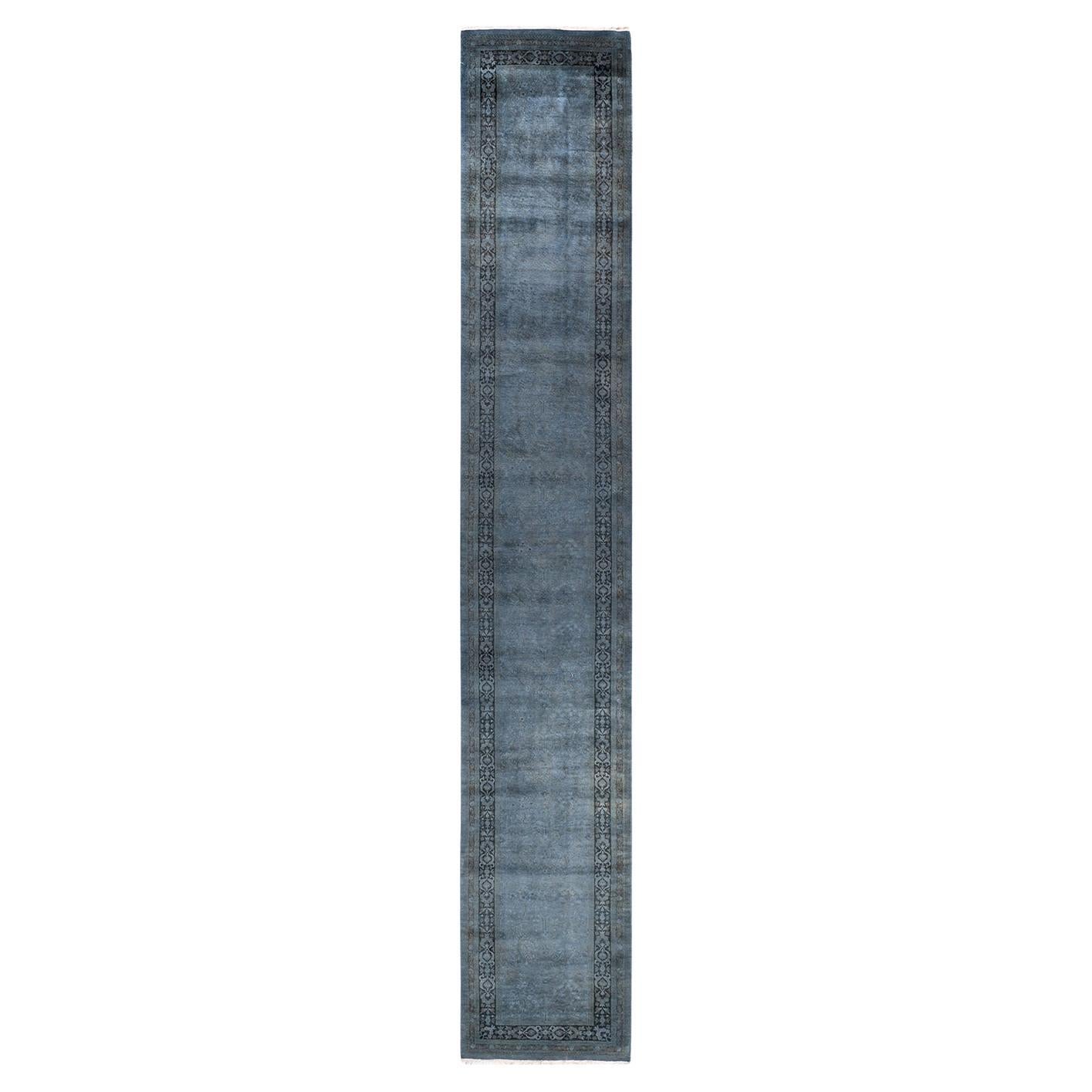 Contemporary Overdyed Hand Knotted Wool Gray Runner