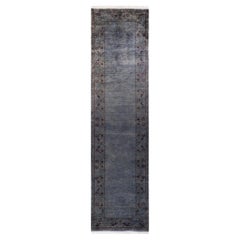 Contemporary Overdyed Hand Knotted Wool Gray Runner Rug
