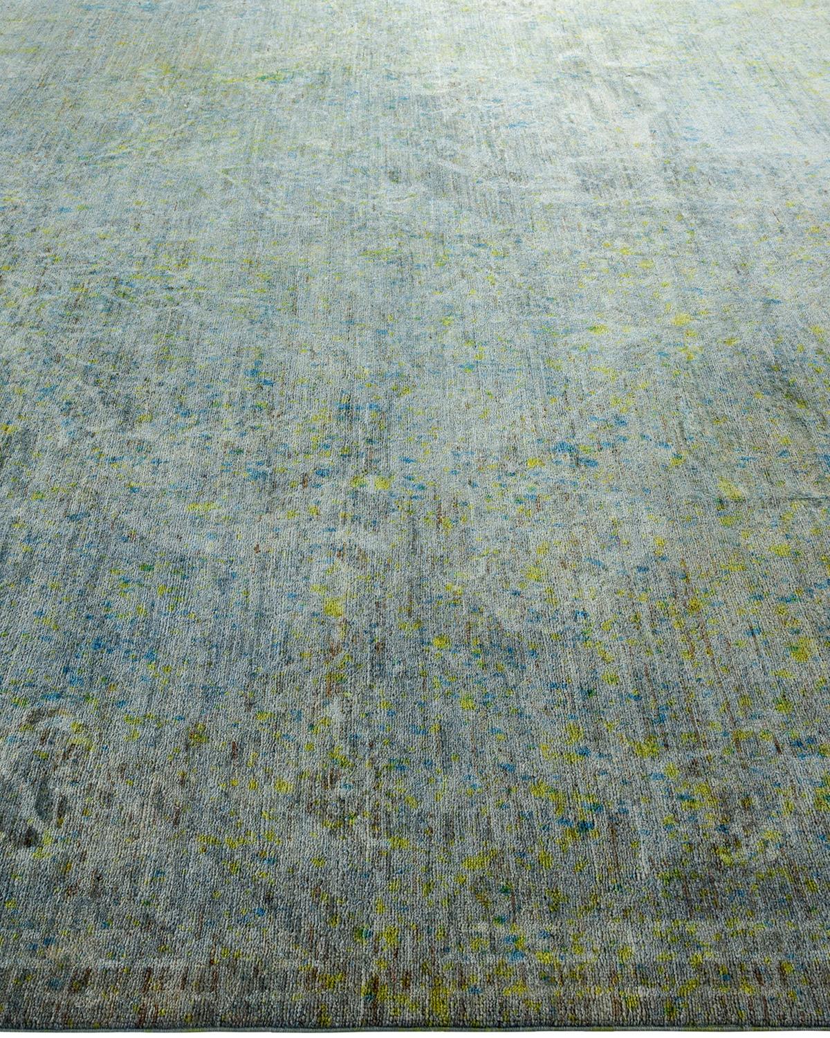 Contemporary Overdyed Hand Knotted Wool Gray Square Area Rug In New Condition For Sale In Norwalk, CT