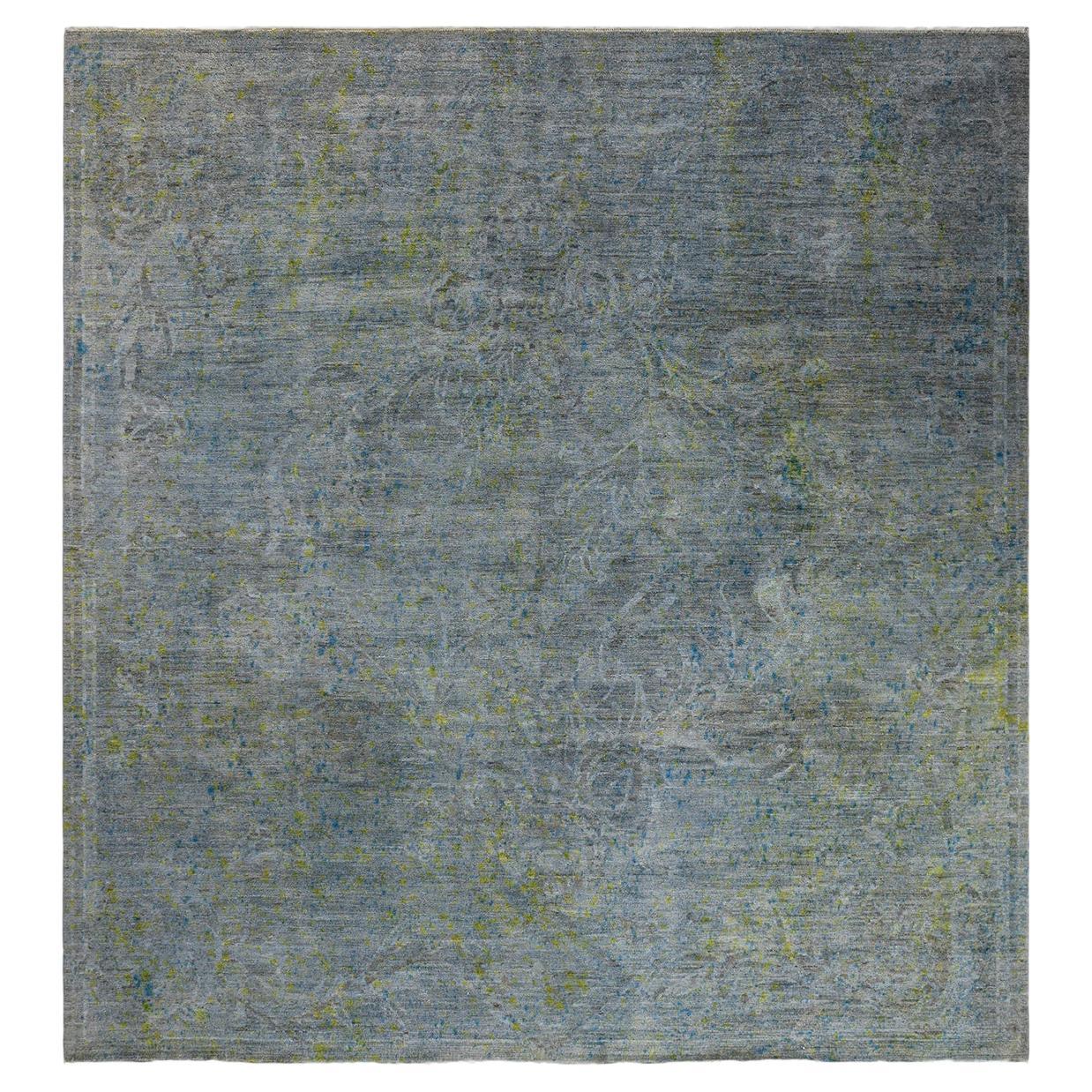 Contemporary Overdyed Hand Knotted Wool Gray Square Area Rug For Sale