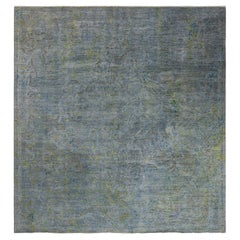 Contemporary Overdyed Hand Knotted Wool Gray Square Area Rug