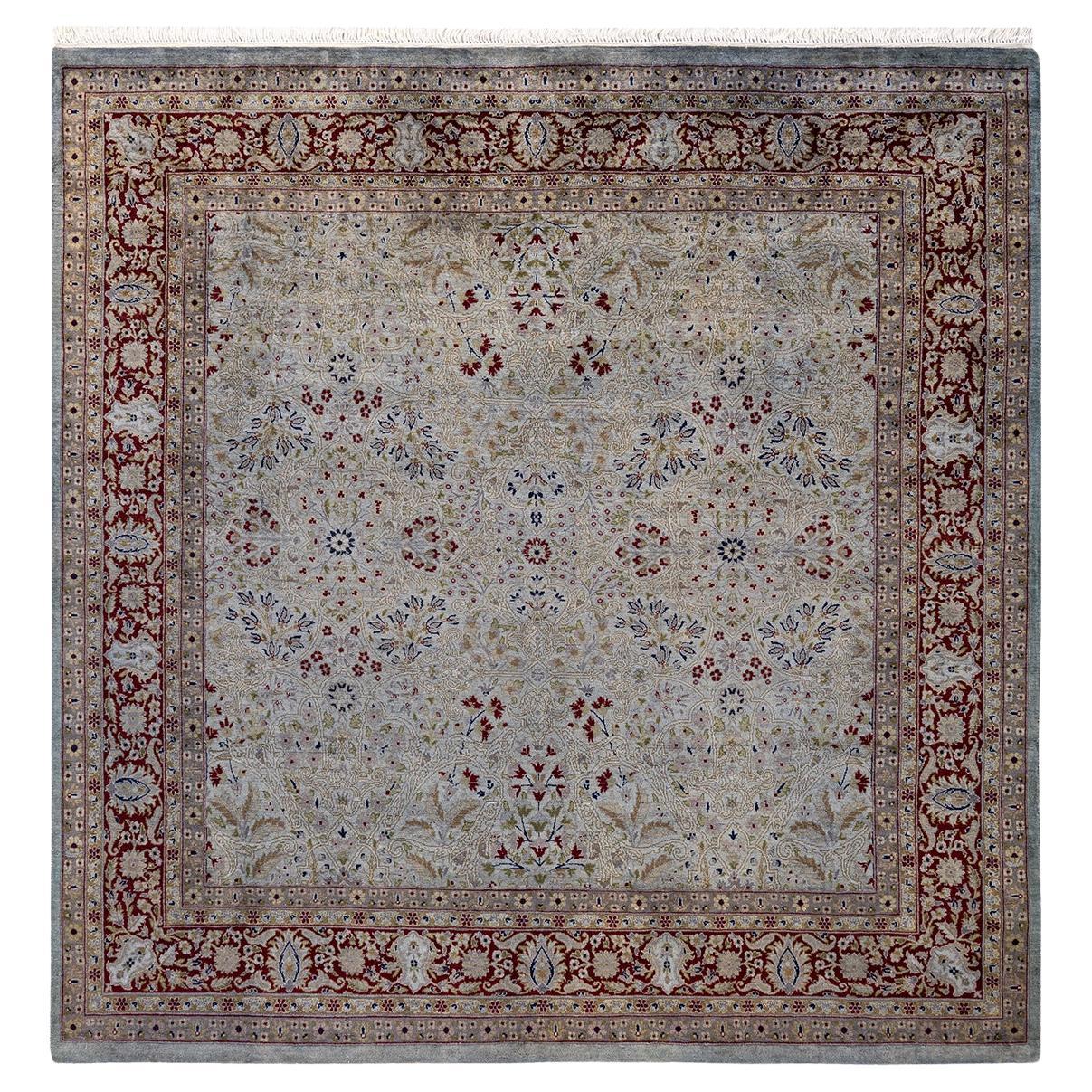Contemporary Overdyed Hand Knotted Wool Gray Square Area Rug