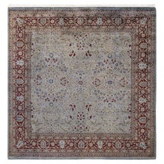 Contemporary Overdyed Hand Knotted Wool Gray Square Area Rug