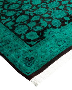 Contemporary Overdyed Hand Knotted Wool Green Area