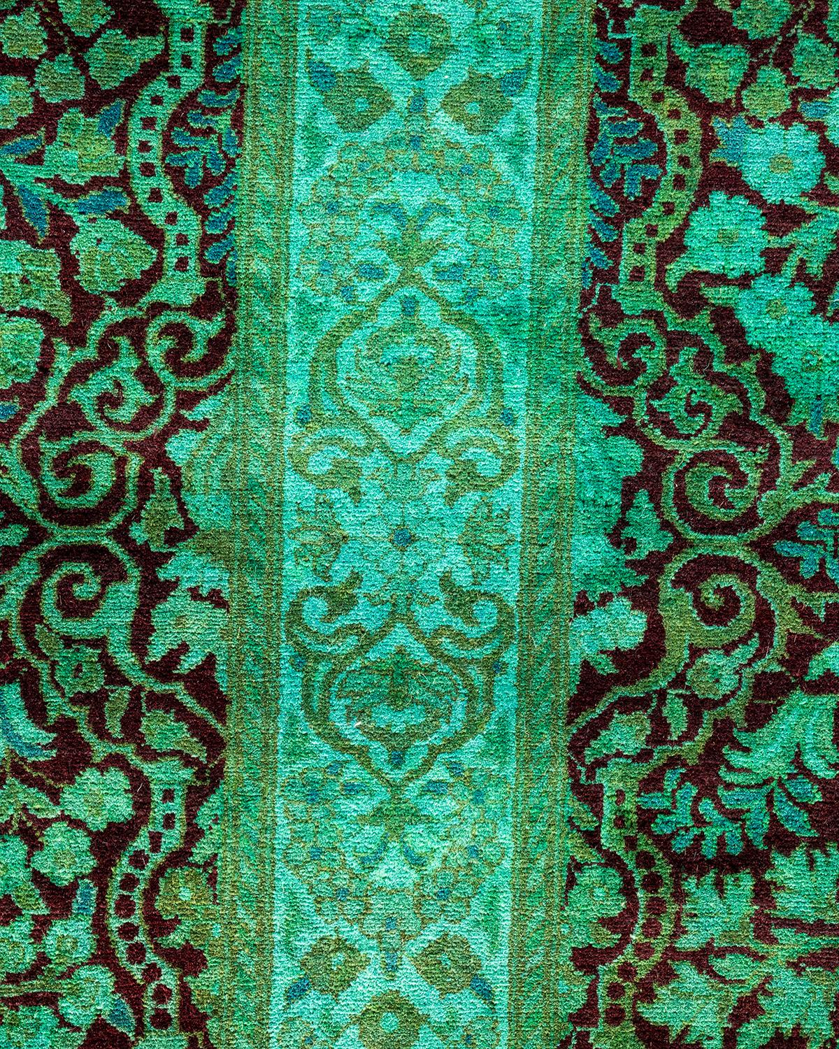 Pakistani Contemporary Overdyed Hand Knotted Wool Green Area