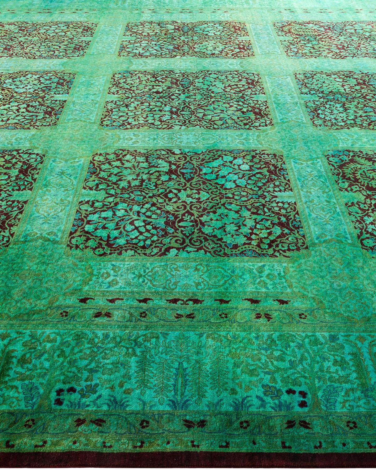 Contemporary Overdyed Hand Knotted Wool Green Area In New Condition In Norwalk, CT