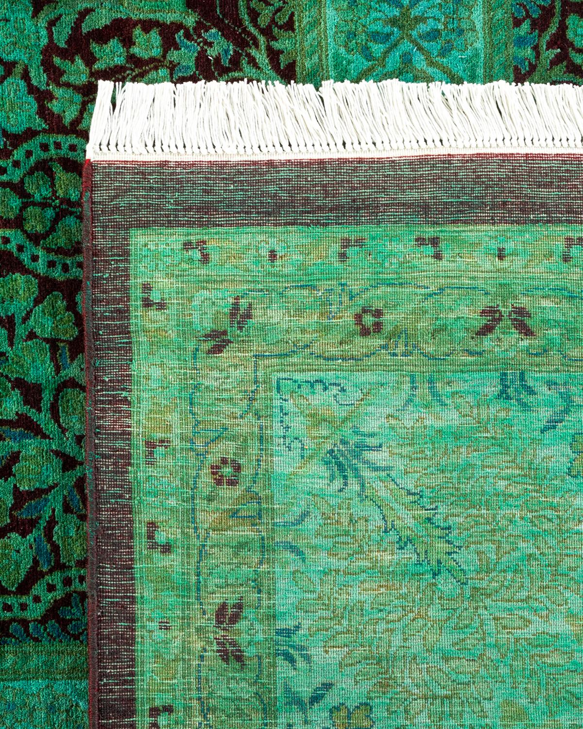 Contemporary Overdyed Hand Knotted Wool Green Area 1