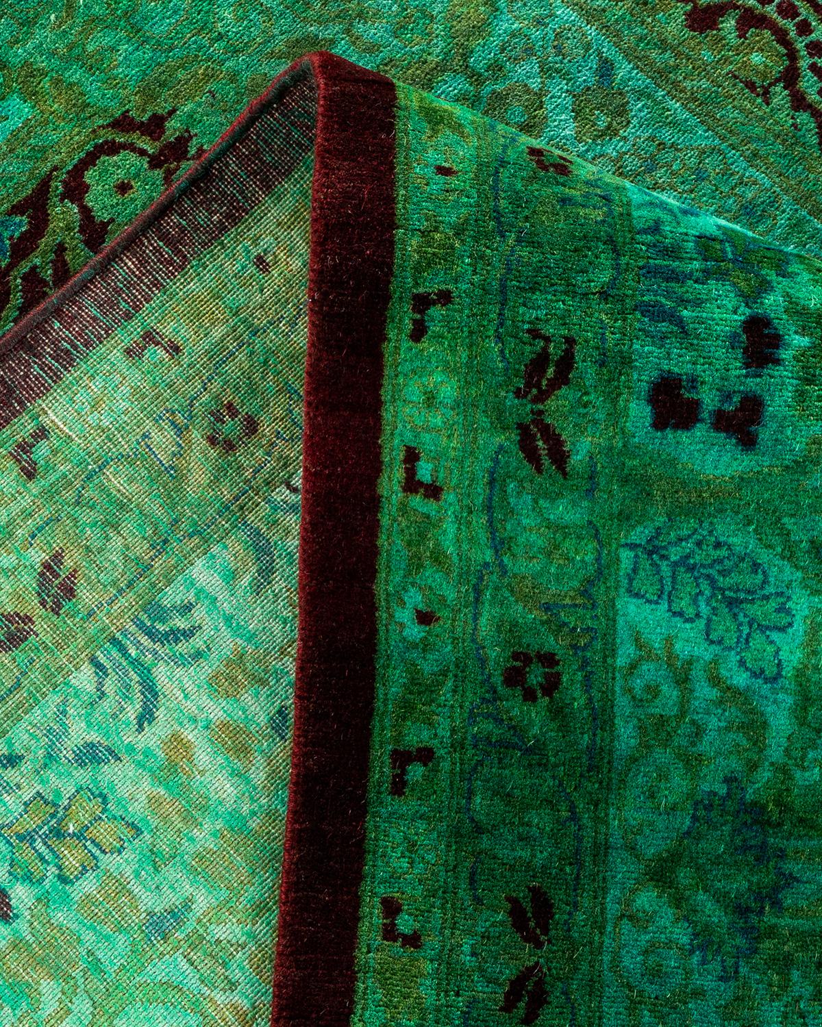 Contemporary Overdyed Hand Knotted Wool Green Area 2