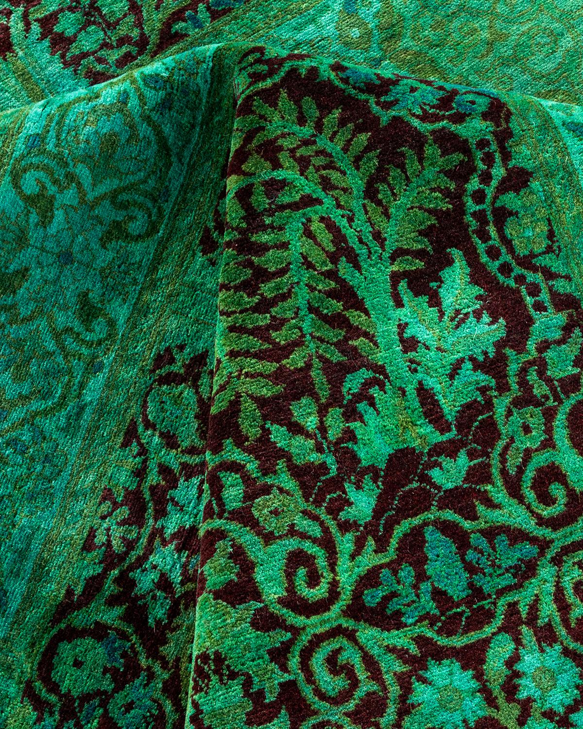Contemporary Overdyed Hand Knotted Wool Green Area 3