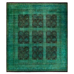 Contemporary Overdyed Hand Knotted Wool Green Area