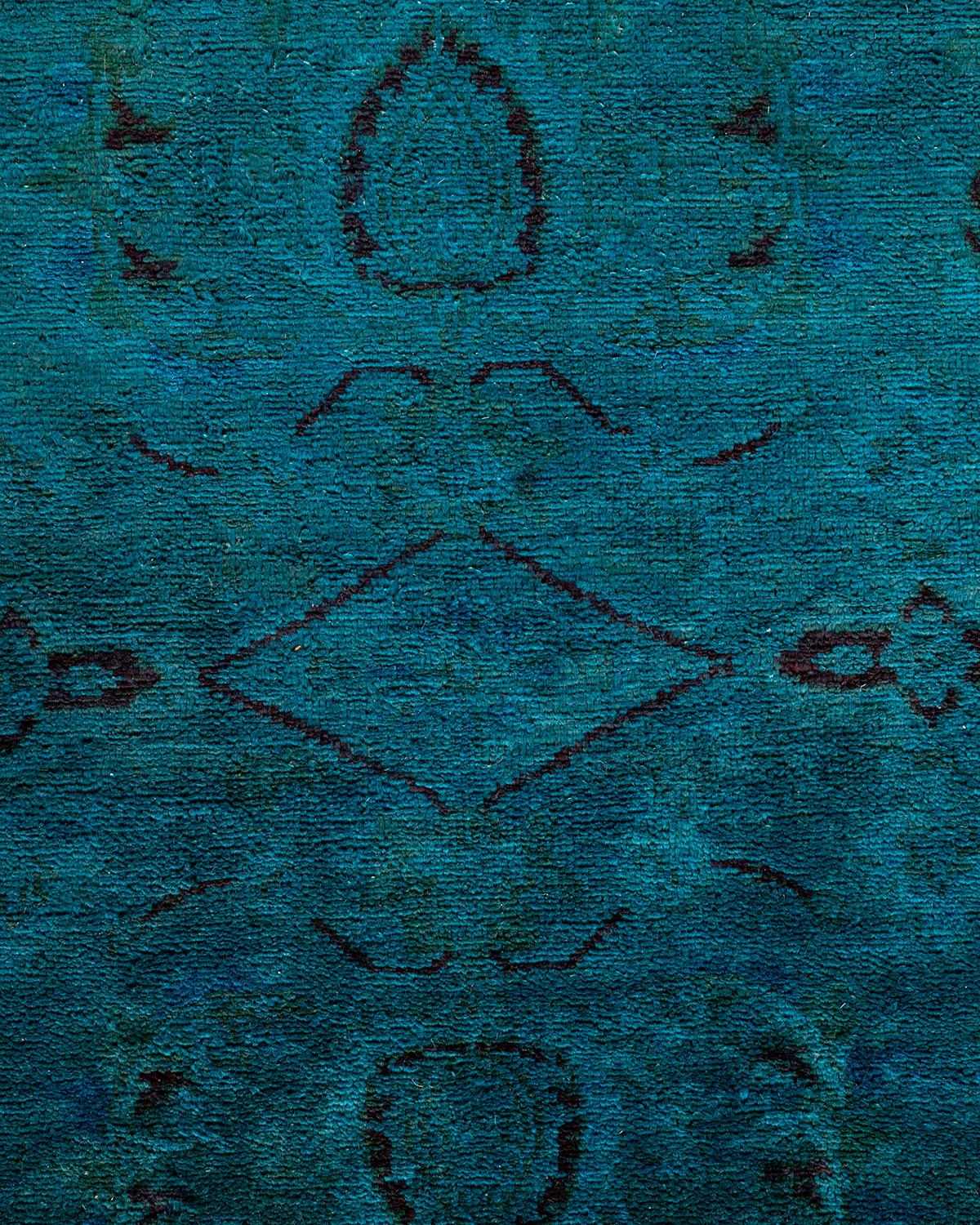 Pakistani Contemporary Overdyed Hand Knotted Wool Green Area Rug 4' 1