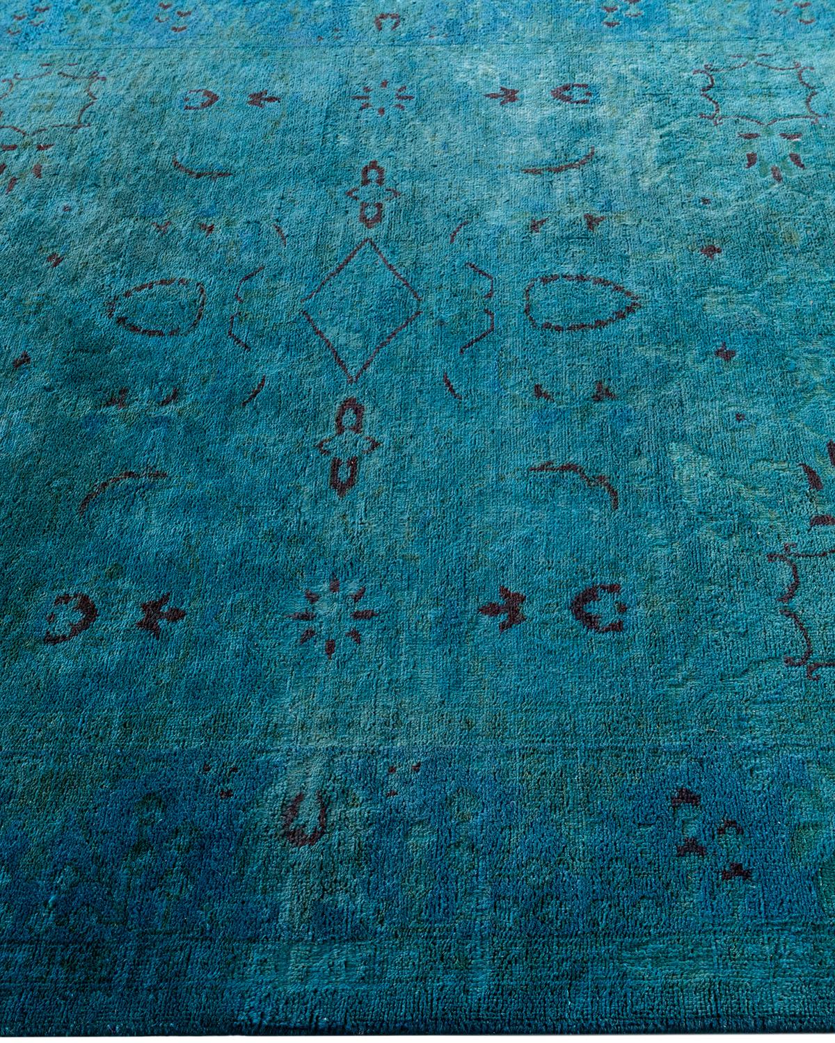 Contemporary Overdyed Hand Knotted Wool Green Area Rug 4' 1