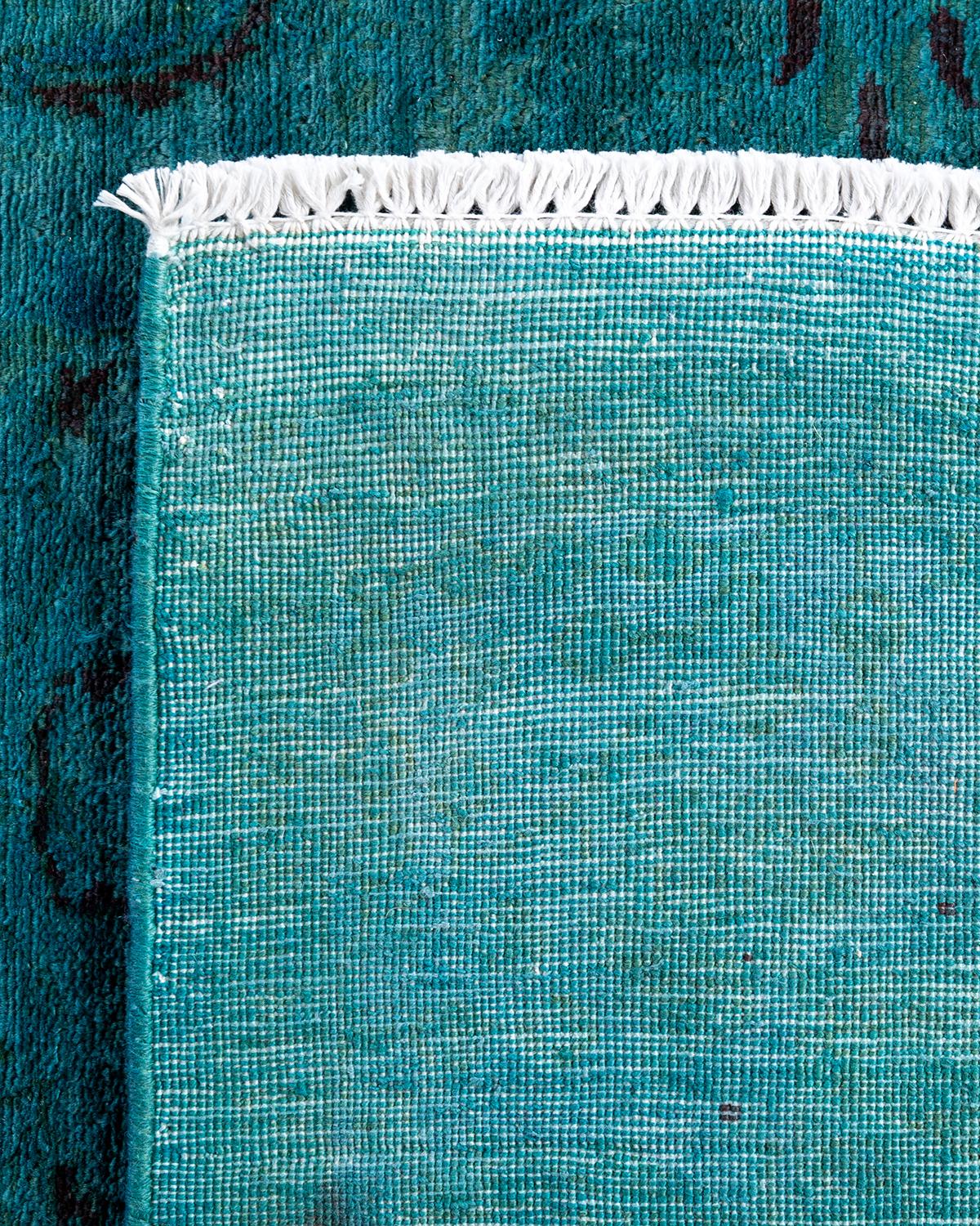 Contemporary Overdyed Hand Knotted Wool Green Area Rug 4' 1
