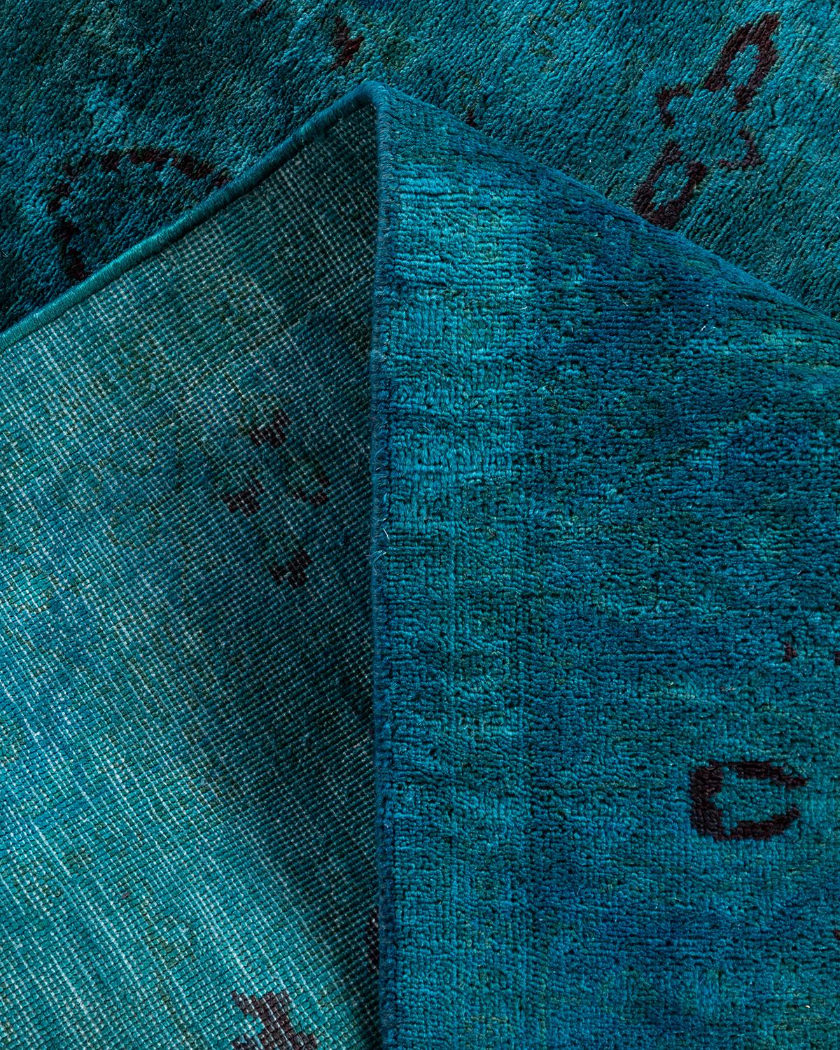 Contemporary Overdyed Hand Knotted Wool Green Area Rug 4' 1
