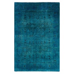 Contemporary Overdyed Hand Knotted Wool Green Area Rug 4' 1" x 6' 2"