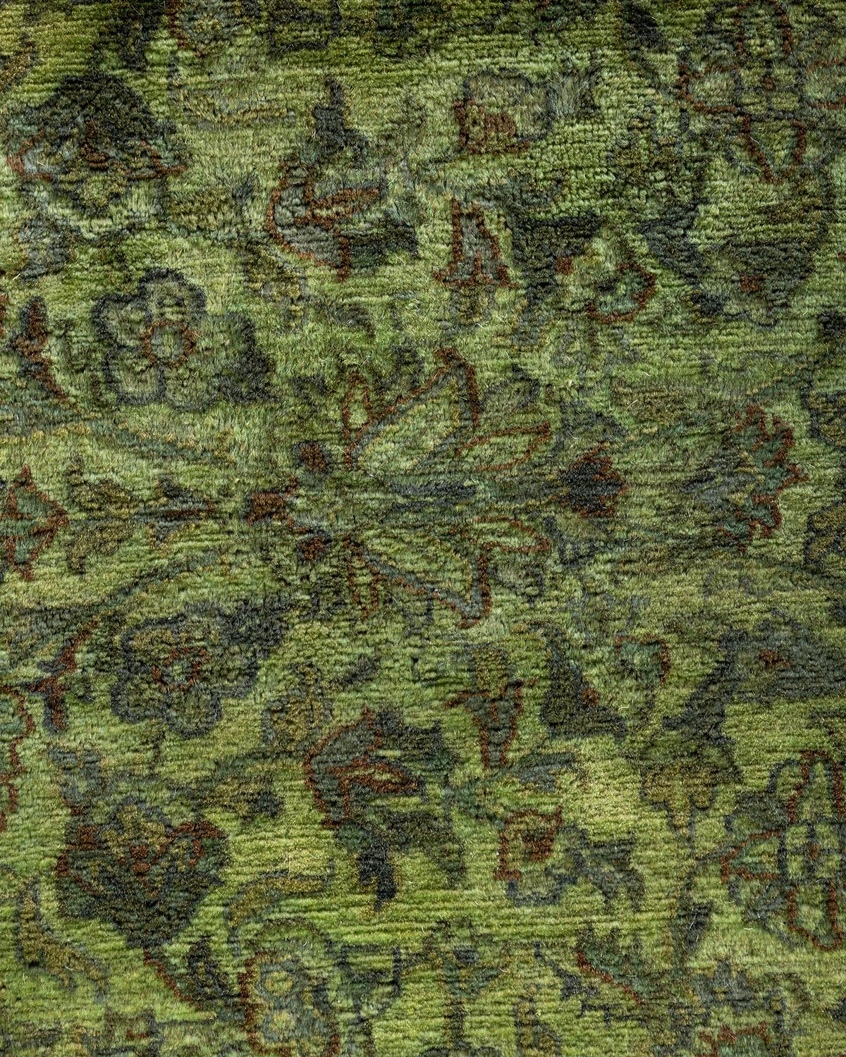 Pakistani Contemporary Overdyed Hand Knotted Wool Green Area Rug 4' 1