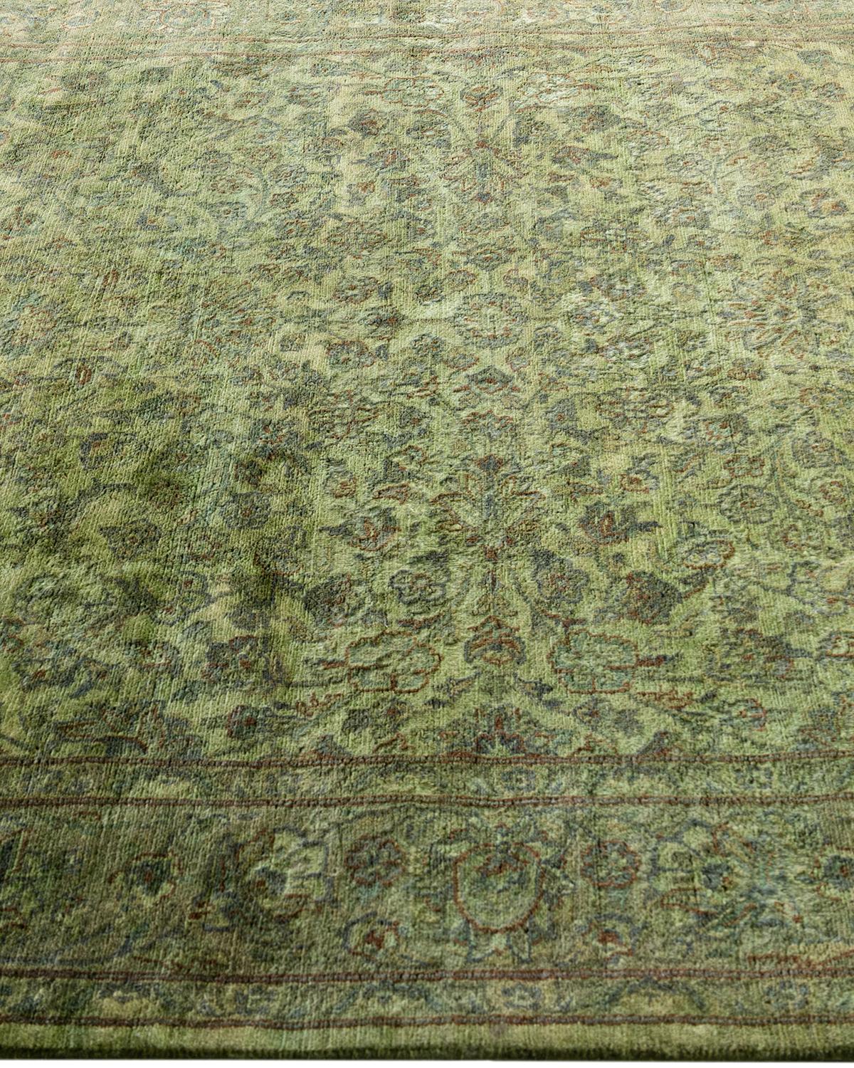Contemporary Overdyed Hand Knotted Wool Green Area Rug 4' 1