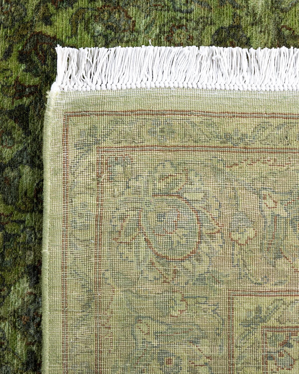 Contemporary Overdyed Hand Knotted Wool Green Area Rug 4' 1