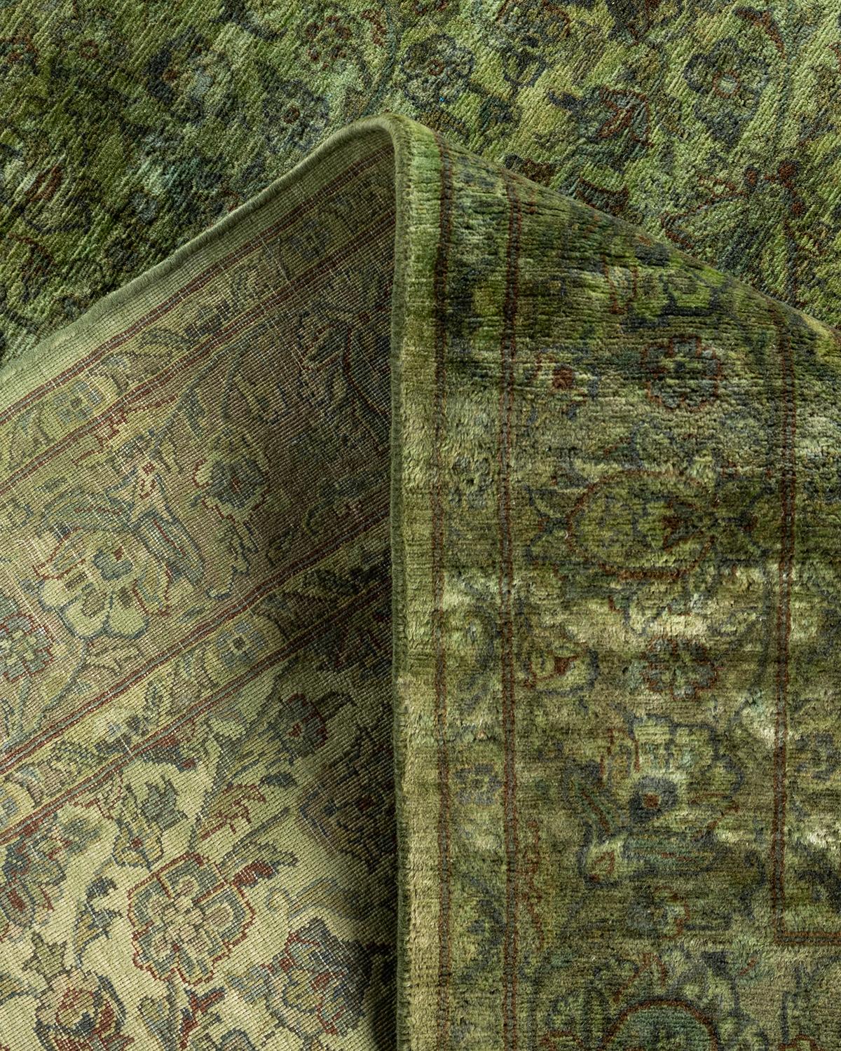 Contemporary Overdyed Hand Knotted Wool Green Area Rug 4' 1
