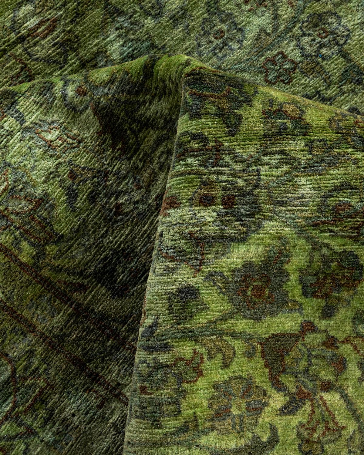 Contemporary Overdyed Hand Knotted Wool Green Area Rug 4' 1