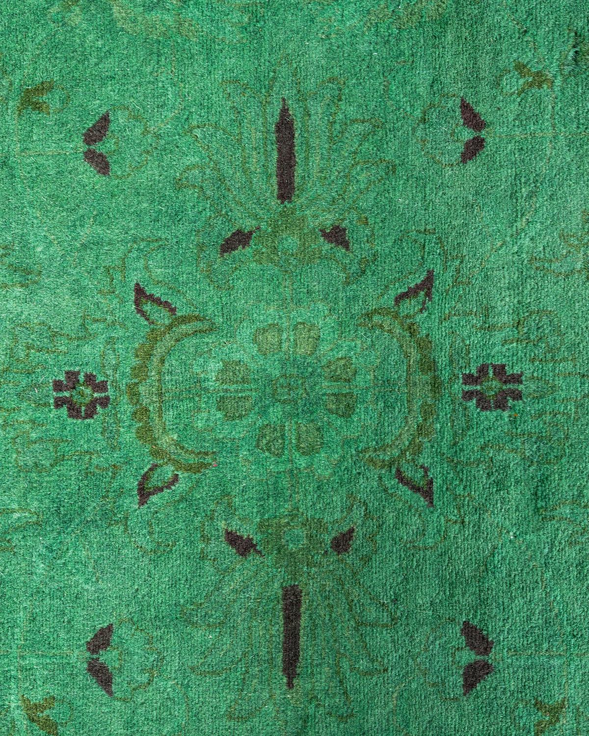 Pakistani Contemporary Overdyed Hand Knotted Wool Green Area Rug 4' 2