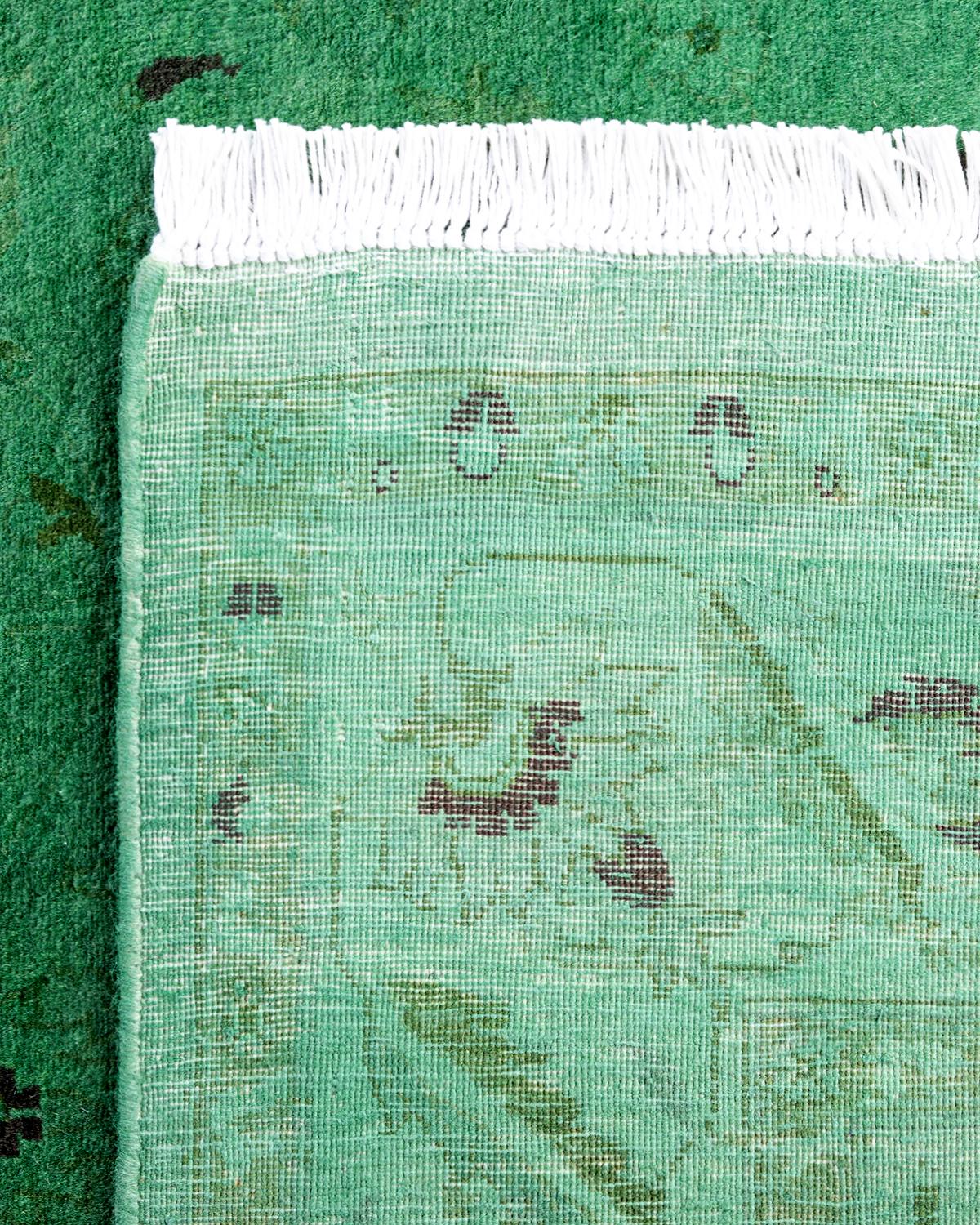 Contemporary Overdyed Hand Knotted Wool Green Area Rug 4' 2