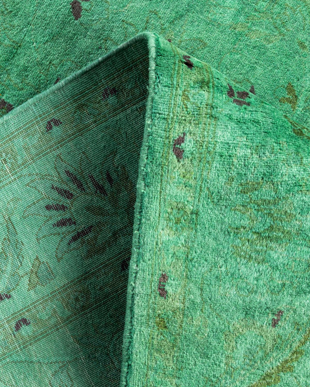 Contemporary Overdyed Hand Knotted Wool Green Area Rug 4' 2