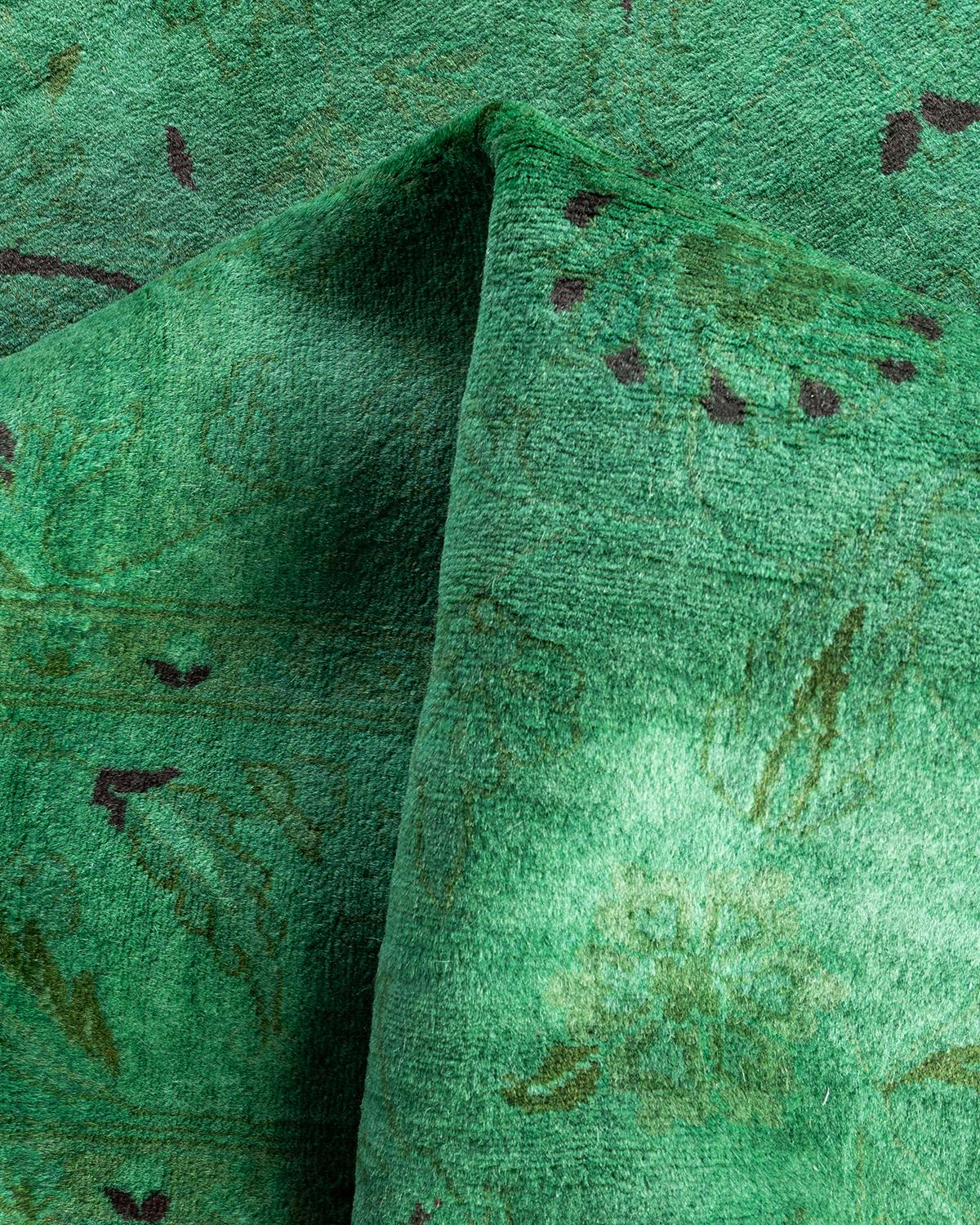 Contemporary Overdyed Hand Knotted Wool Green Area Rug 4' 2